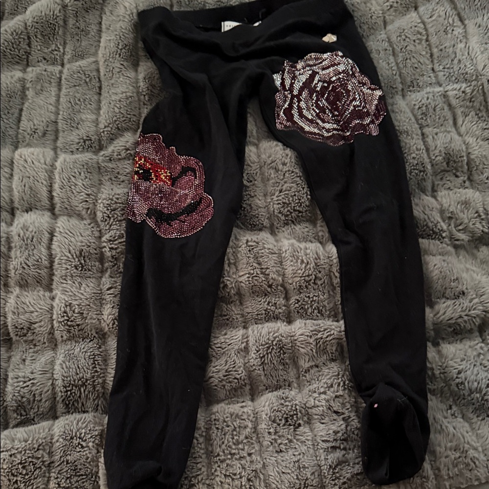 Philipp Plein Black Leggings with Floral Embellishments
